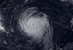 A NOAA satellite image shows Typhoon Soulik in the Pacific Ocean, on July 10, 2013. Taiwan has evacuated more than 2,000 tourists as the island braces itself for super-typhoon Soulik while Japan's Okinawa warned residents giant waves of up to 12 metres (40 feet) could hit the archipelago.