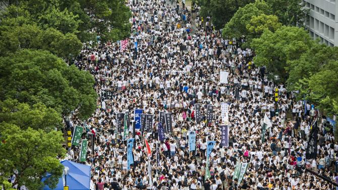Students gather during a strike at the Chinese University of Hong Kong on September 22, 2014